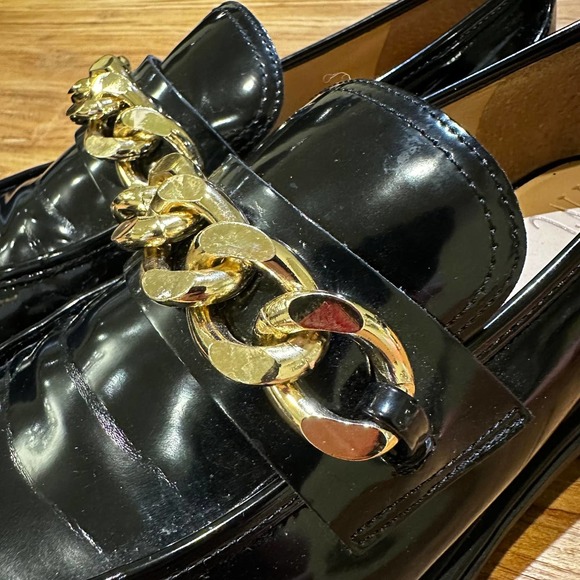 INC Brea Women’s Black Patent Leather Gold Chain Chunky Lug Sole Loafers - Picture 3 of 13